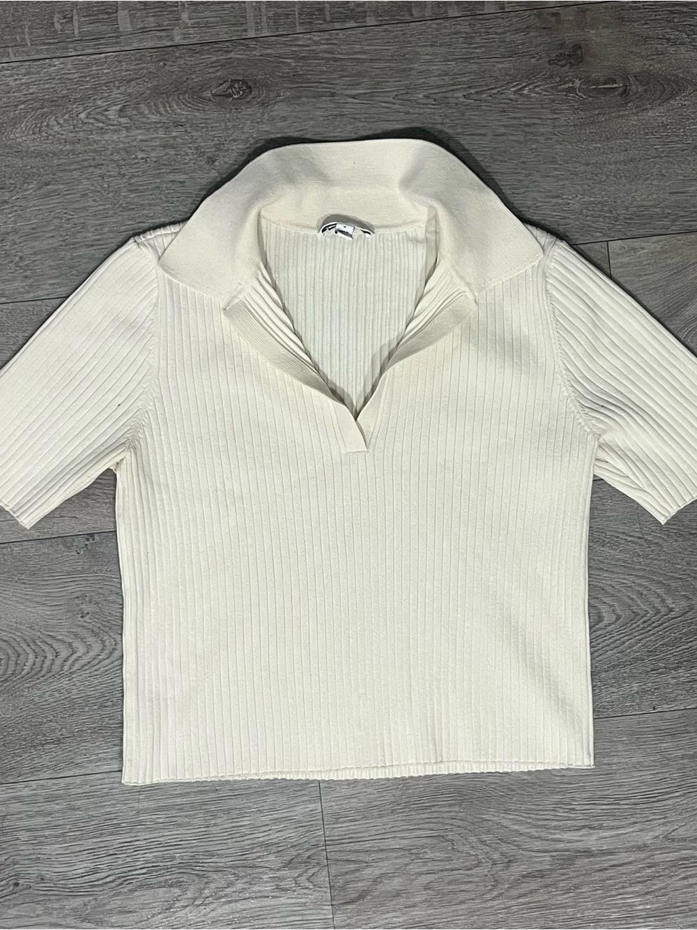 Calvin Klein Jeans Ivory Ribbed Polo Top Medium